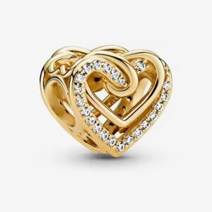 🌻 14K Gold Plated Intertwined Heart Diamond Charm